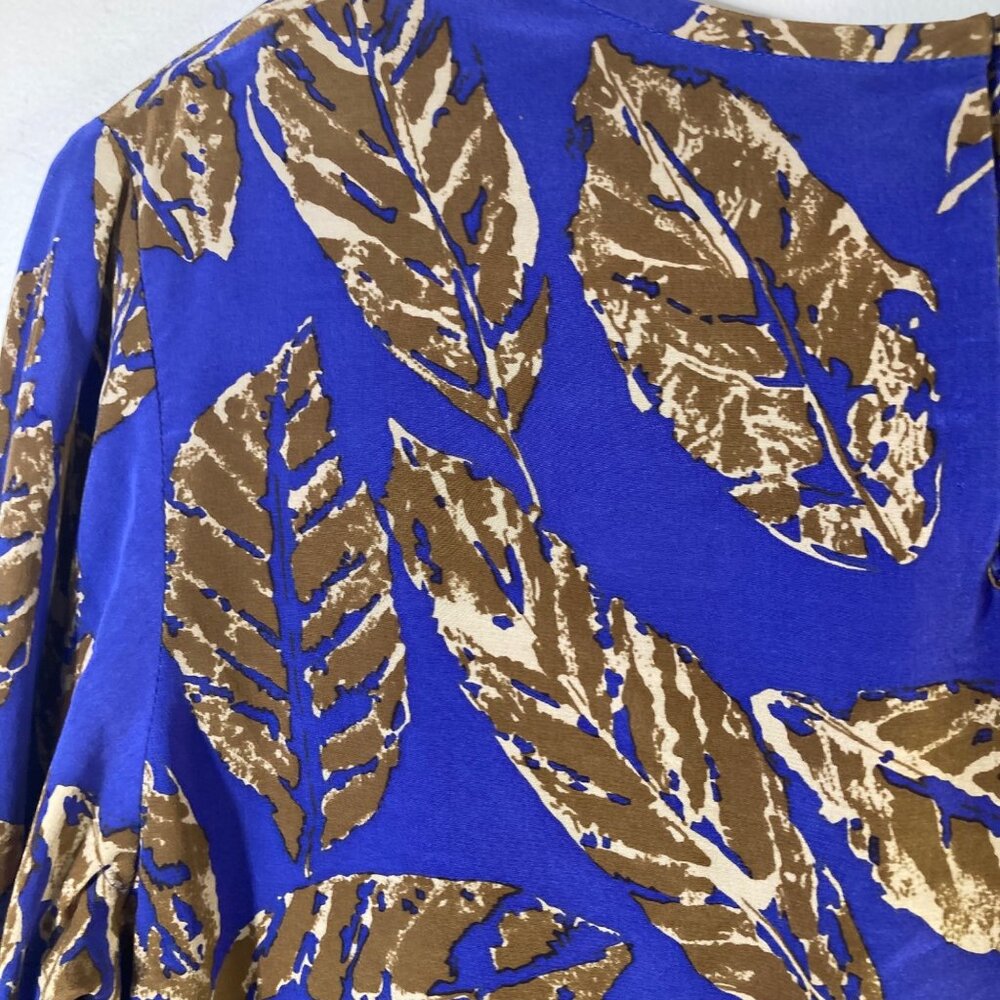 Womens Vintage Ann May Silk Blouse Leaf Pattern Blue Brown M‎ Silk - Picture 8 of 10